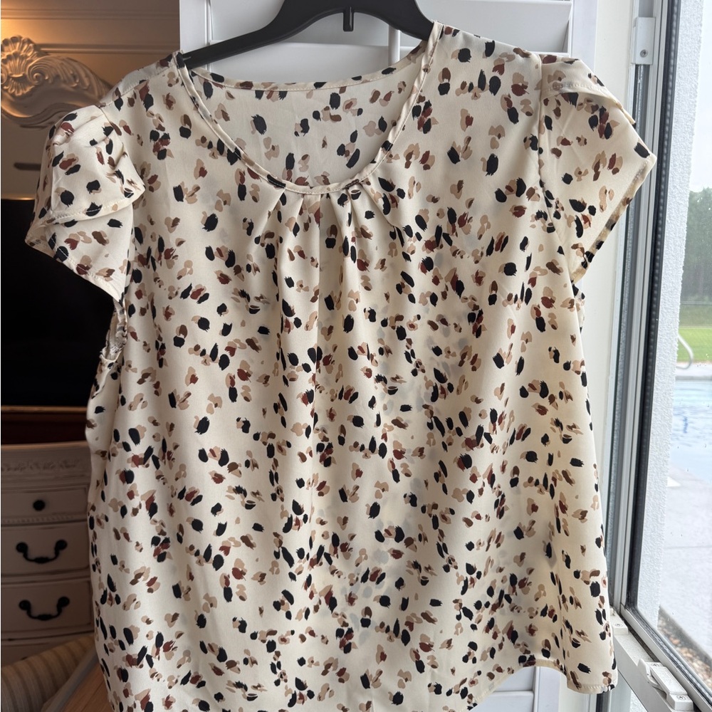 SHEIN Cream and Brown Abstract Blouse